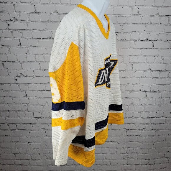 Oshawa Saints Dwyer #9 White Yellow Navy Long Sleeve Hockey Jersey XXL - Picture 13 of 13